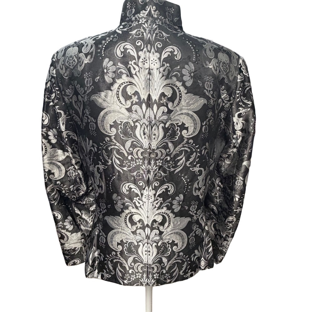 Vintage Chaus 100% Silk Mandarin Jacket Black Metallic Brocade Women Size 8 Luxe - Picture 4 of 10